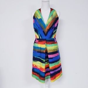 Vibrant Multicolor Striped V-Neck Sleeveless Dress